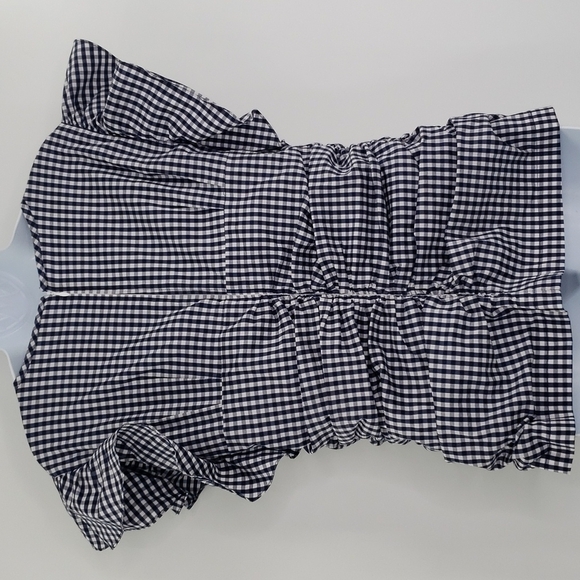 Chelsea 28 Gingham Ruched Poplin Top in Navy/white - Picture 5 of 8